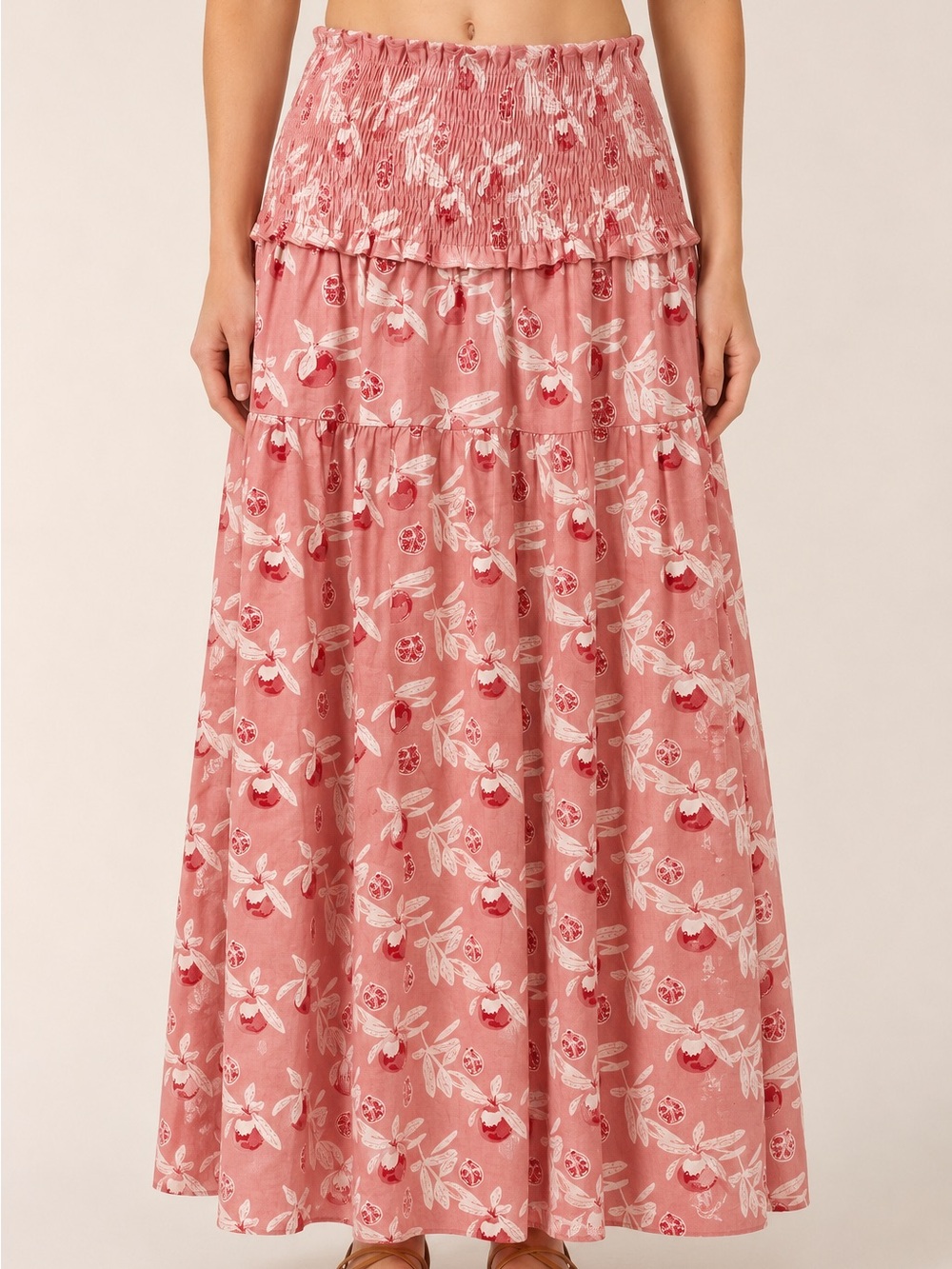 Dear Georgie Cooper Smocked Pomegranate Maxi Skirt – Size Large
